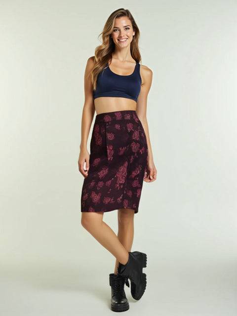 White House Black Market Plum Floral Pre-Owned Ladies Skirt - Size 8 - Margaret’s Fine Consignment