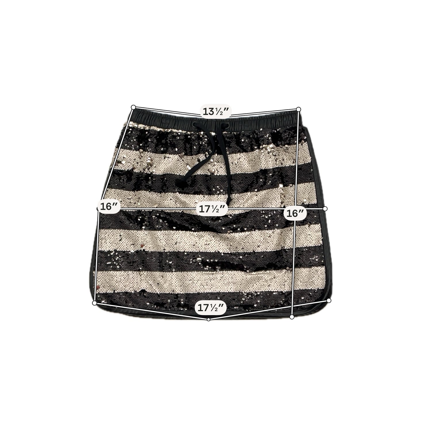 Gianni Bini black/white Skirt Sequin Stripe Mini Skirt Faux Leather Trim Black &amp; Silver Size Medium - Size M