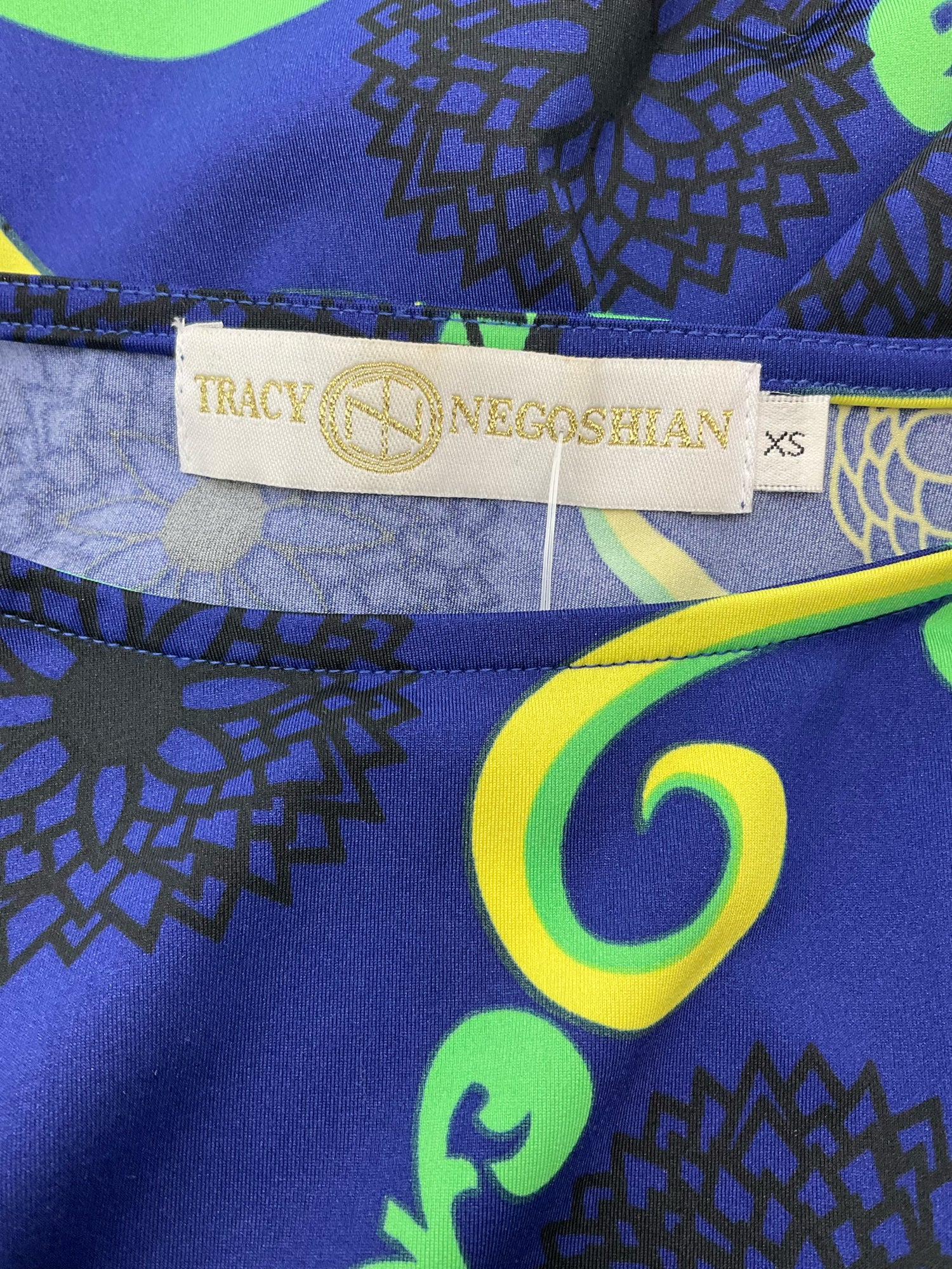 Tracy Negoshian Blue/Green/yellow Print Pre-Owned Ladies Dress - Size XS