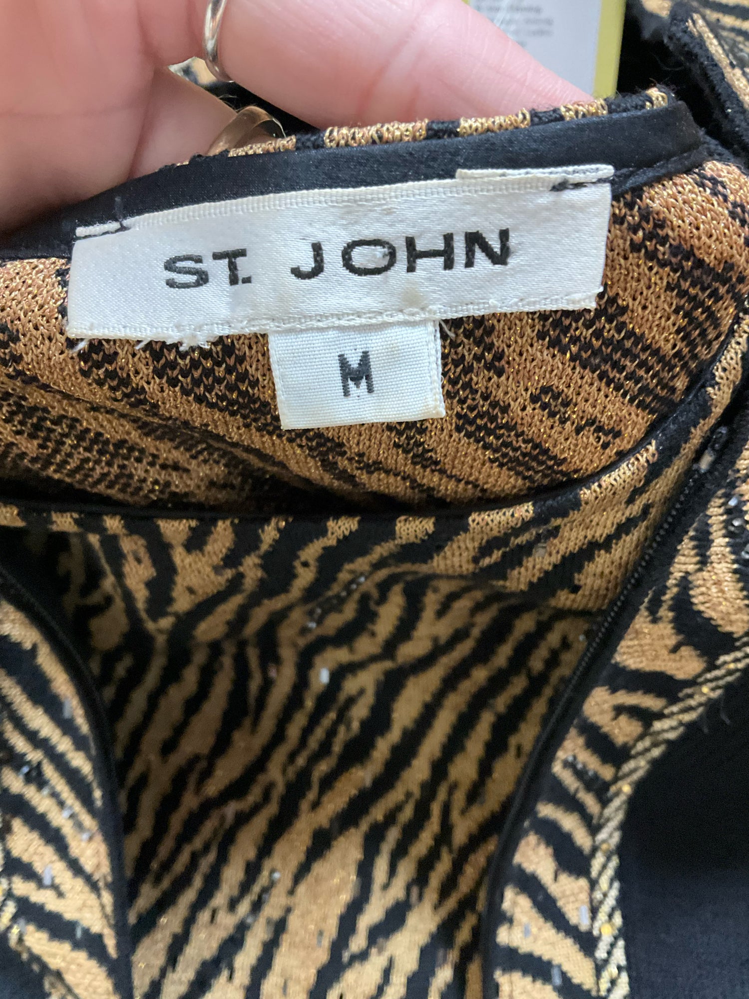 St. John Evening Zebra Trim Boucle Knit Cardigan &amp; Shell Set Size 8 / Medium