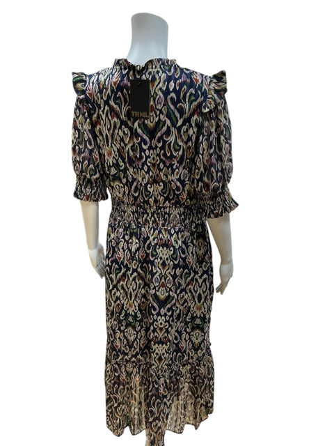 THML Navy/Cream/Purple/Green Print Dress Size Large - rear view