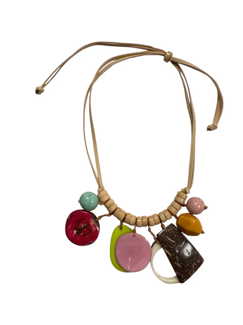 Artisan Boho Eclectic Multi-Charm Statement Necklace on Faux Suede Cord