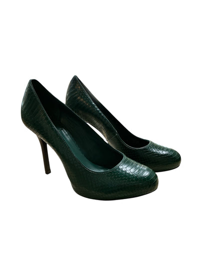 Tory Burch Sidney Green Crocodile Embossed Leather Pump | Size 6.5