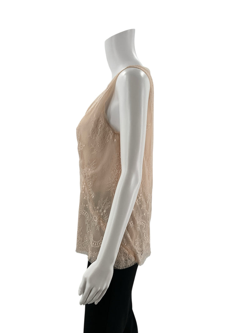 Side profile of J Crew Natural Lace Pre-Owned Ladies Top - Size 6 highlighting the delicate lace texture and flattering sleeveless cut.
