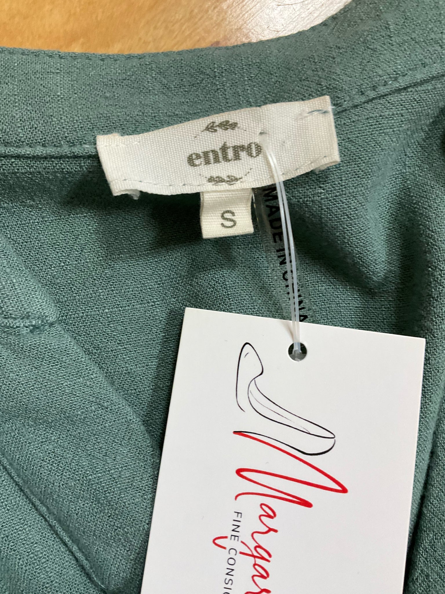 Entro Sage Green Linen Blend Button-Front Mini Dress | Size Small
