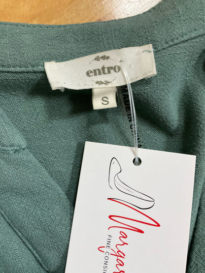 Entro Sage Green Linen Blend Button-Front Mini Dress | Size Small