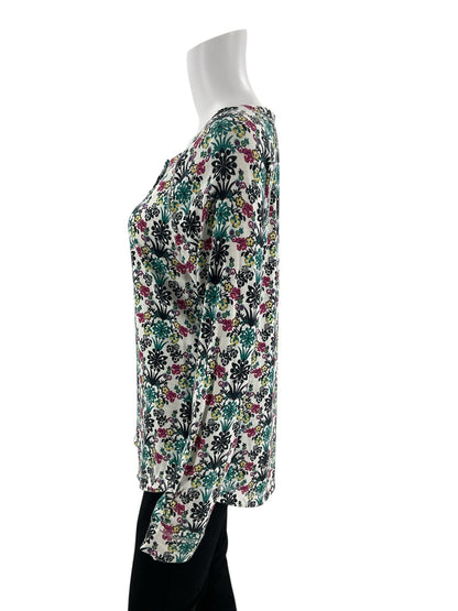 Talbots white and multi-colored floral casual top for ladies in size large, featuring vibrant floral patterns.