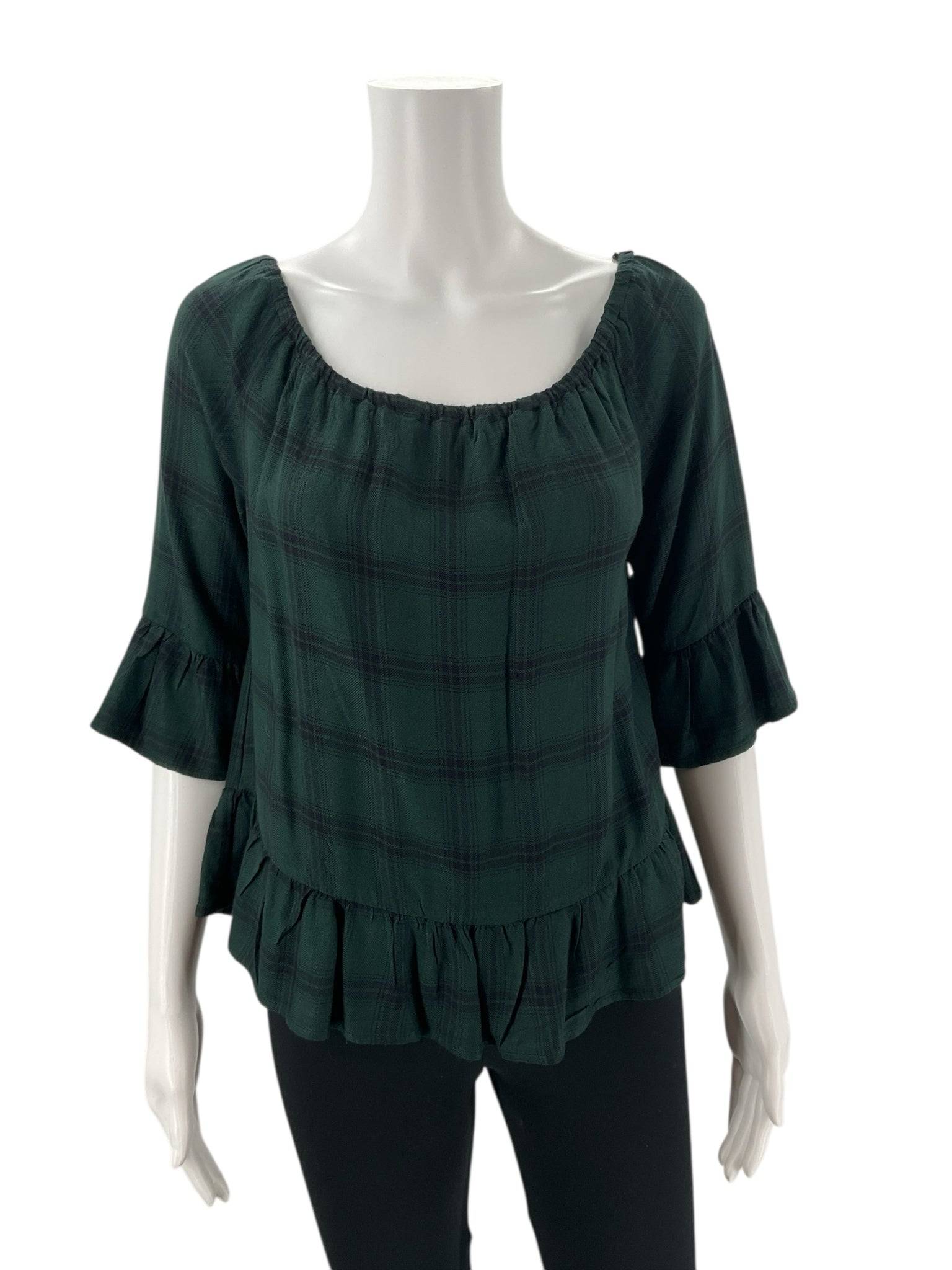 BB Dakota Green/Black Plaid Top - Size Small - Margaret’s Fine Consignment