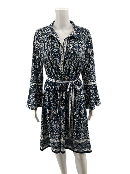 Max Edition navy/white Fit and Flare Navy/White Floral Pre-Owned Ladies Dress - Size XL - Size XL