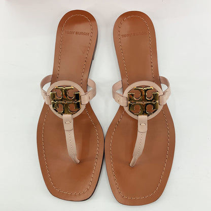 Tory Burch Miller Leather Sandals Blush Pink Gold Logo Size 9.5