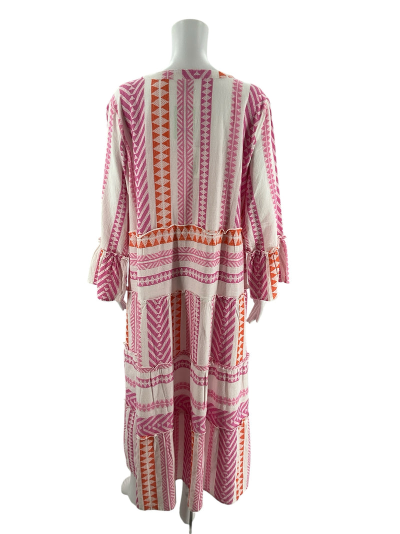 Mud Pie White/PInk/Orange Maxi Pre-Owned Ladies New with Tags Dress -Size Large
