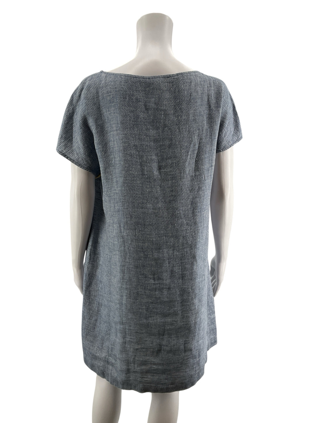 Eileen Fisher Blue Shift Organic Linen Herringbone Tunic Dress Size Small Slate Blue Pockets - Size S