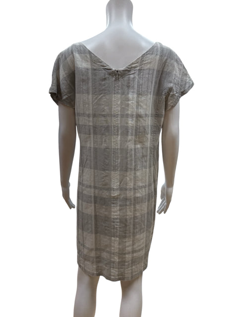 Eileen Fisher white/gray Shift Organic Linen Cotton Plaid Shift Dress Size Medium - Size M