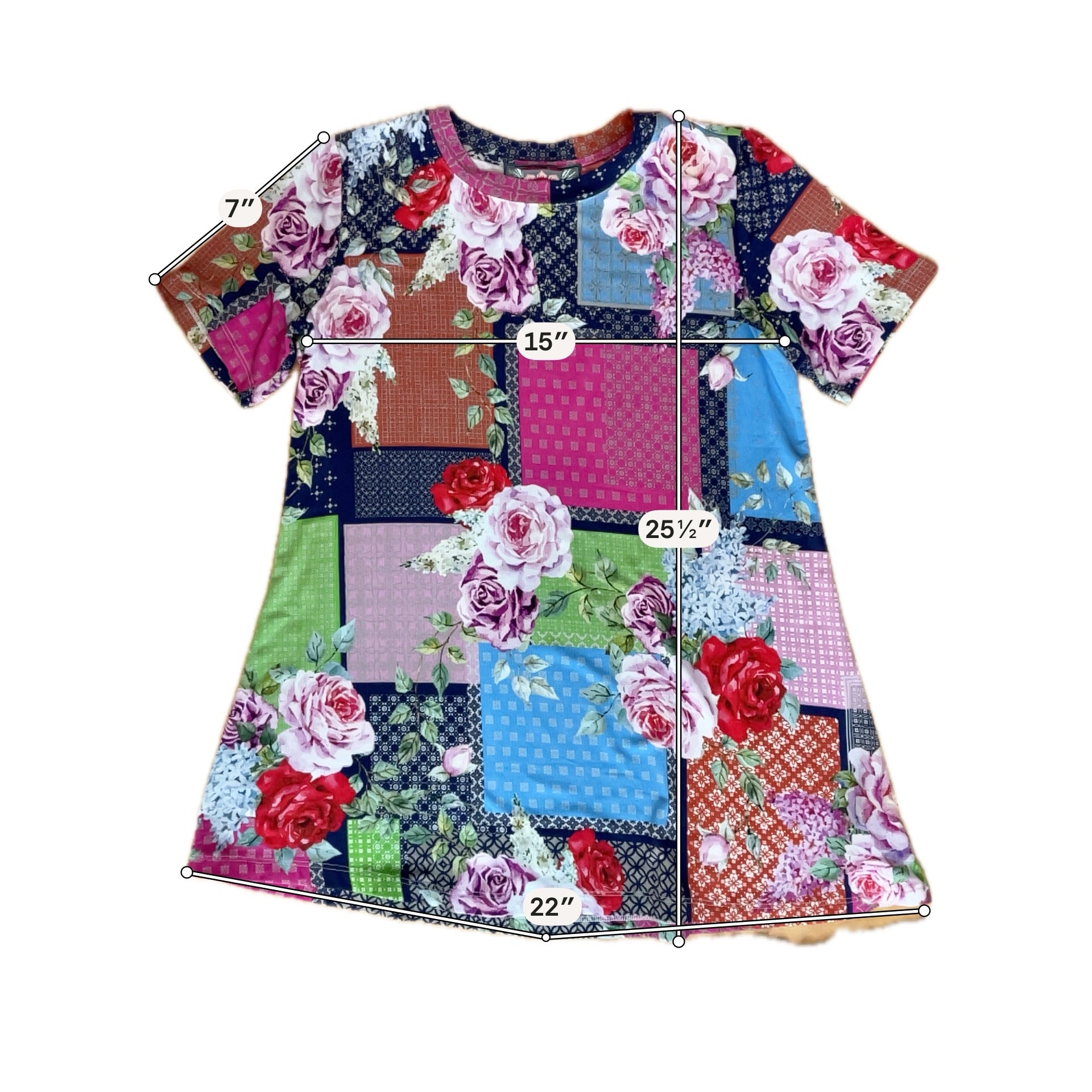 Johnny Was Patchy Tunic Top S Small Pink Blue Floral Bamboo Boho Pre-Owned