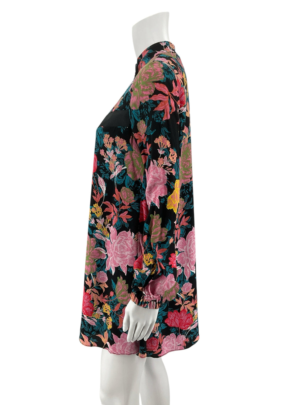 Zara Black Floral Print Long Sleeve Mini Dress Size XS