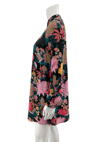 Zara Black Floral Print Long Sleeve Mini Dress Size XS