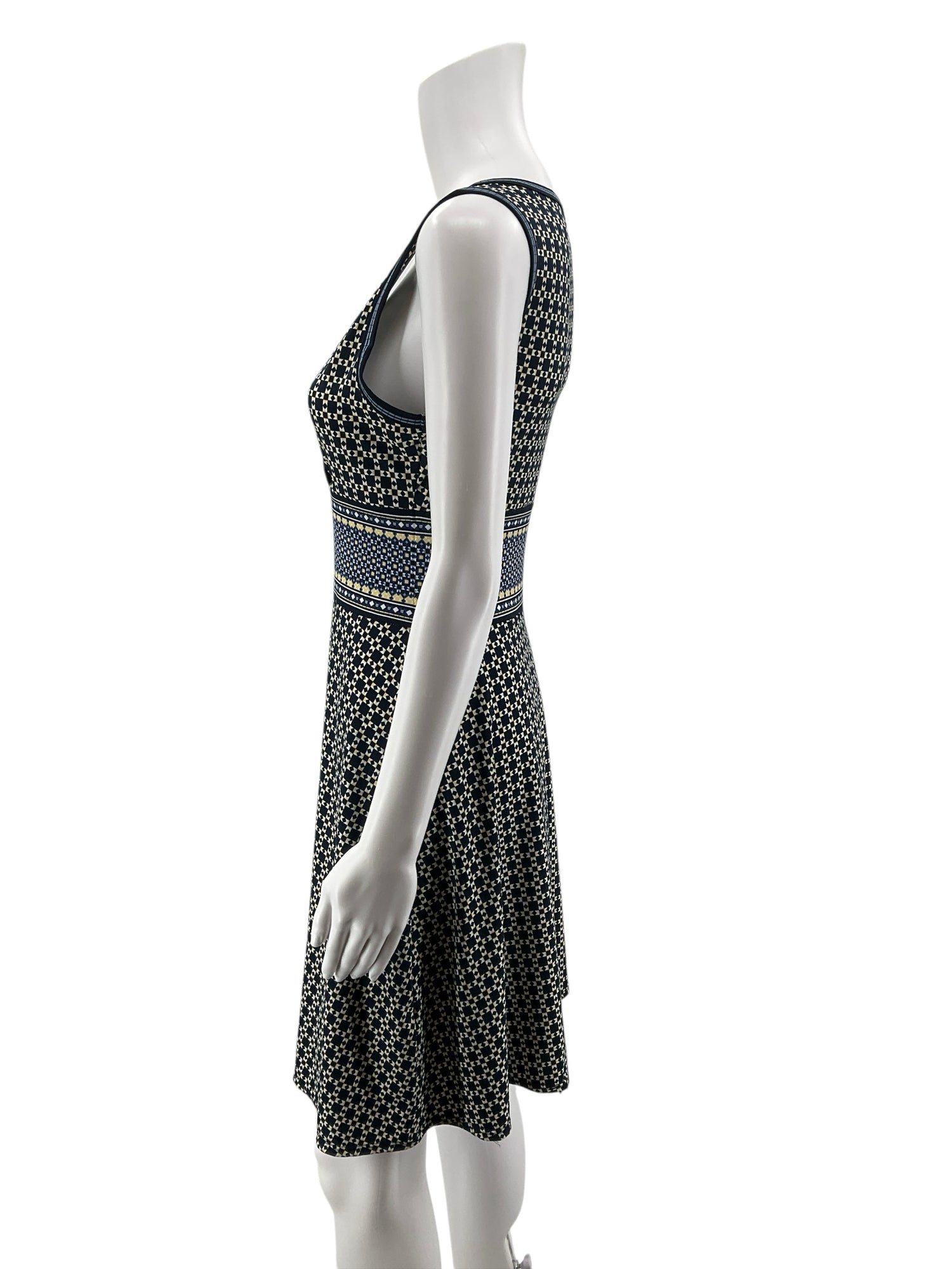 NIC + ZOE Navy Mosaic Print Surplice Fit &amp;amp; Flare Knit Dress Size Small
