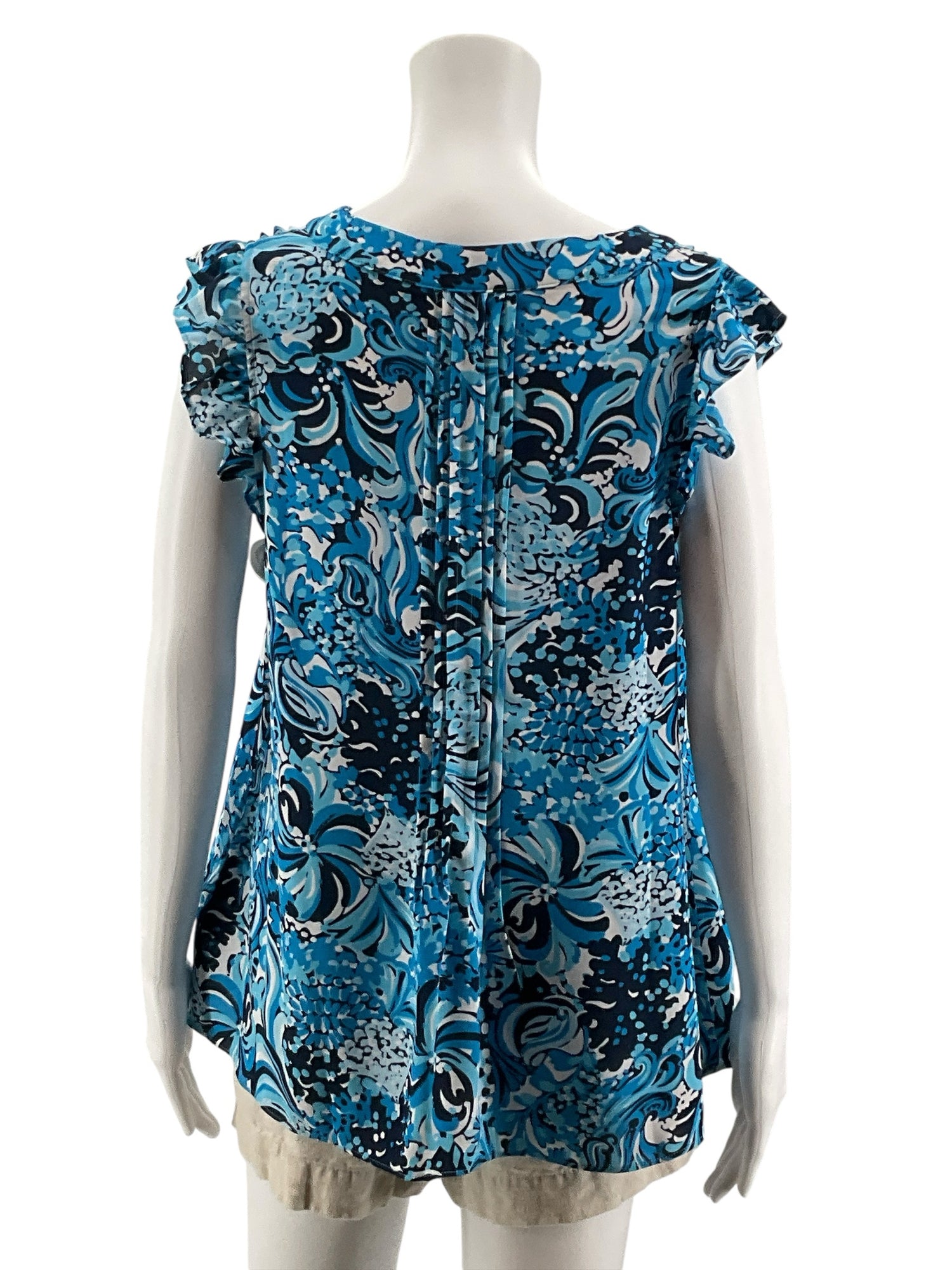 Lilly Pulitzer Kassia Top Bayside Blue Seen and Herd Floral Blouse Size Large