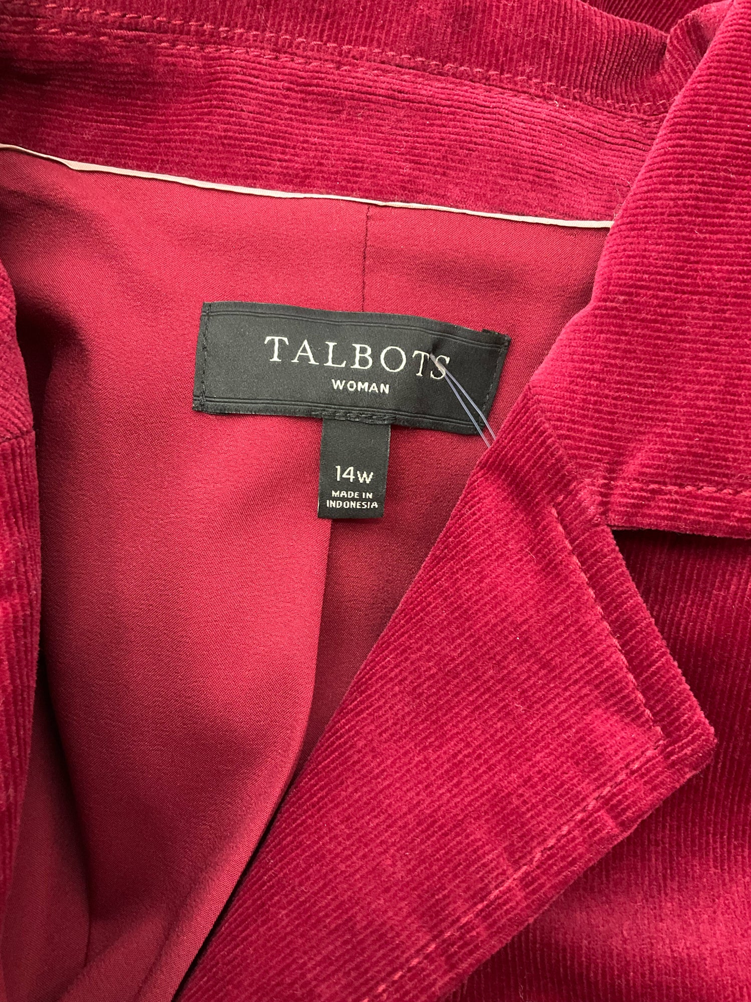 Talbots Woman Corduroy Crest Button Blazer Jacket Burgundy Red Size 14W - ONLINE ONLY