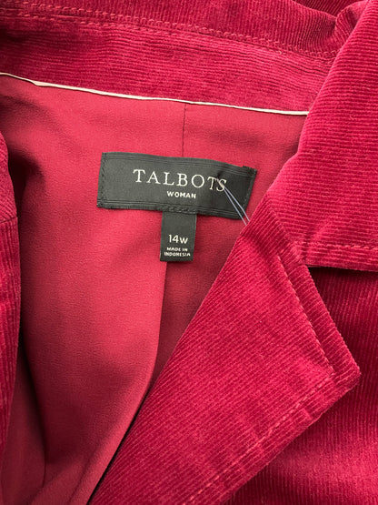 Talbots Woman Corduroy Crest Button Blazer Jacket Burgundy Red Size 14W - ONLINE ONLY