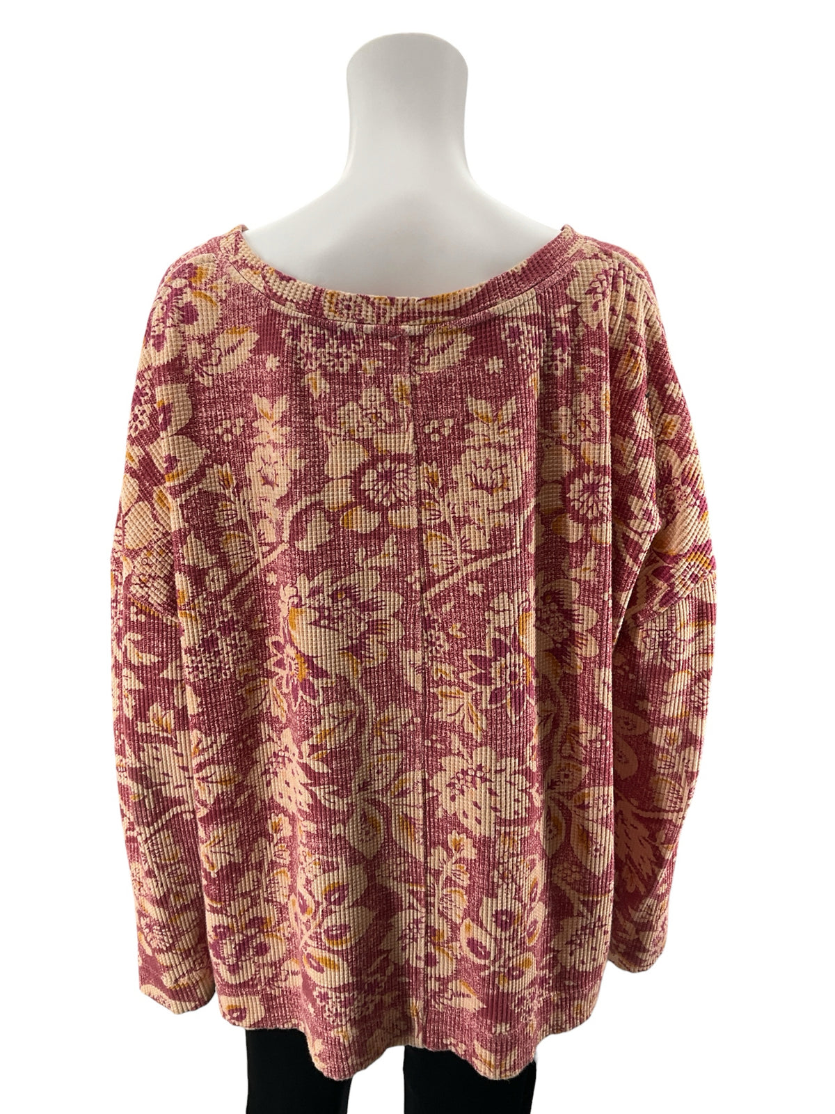 Pilcro by Anthropologie Floral Waffle Knit Thermal Top Size Medium Rust Maroon - ONLINE ONLY