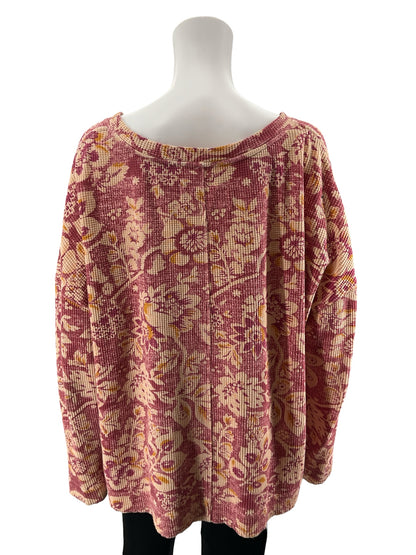 Pilcro by Anthropologie Floral Waffle Knit Thermal Top Size Medium Rust Maroon - ONLINE ONLY