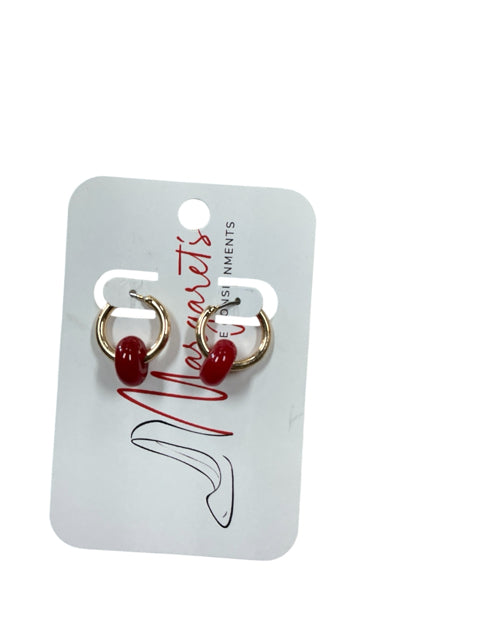 Manatis Red Resin Bead Gold Tone Hoop Earrings 12mm
