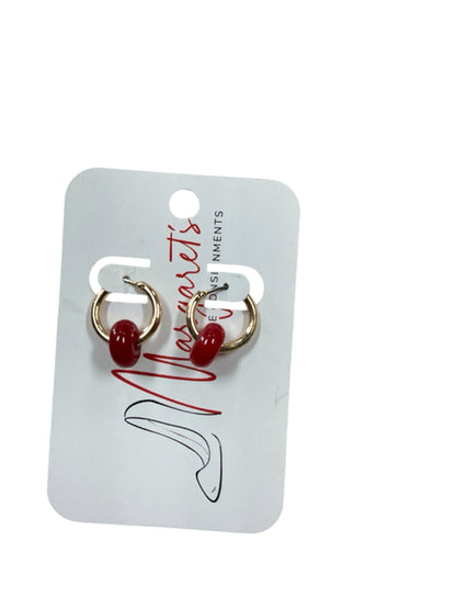 Manatis Red Resin Bead Gold Tone Hoop Earrings 12mm