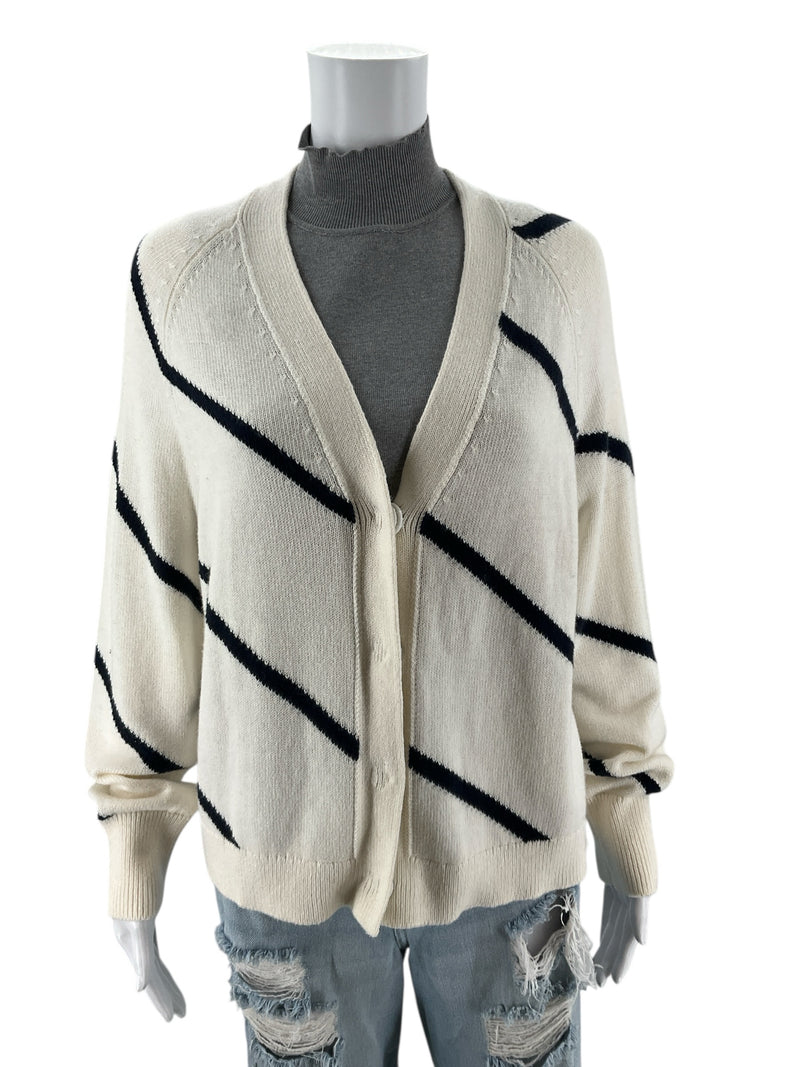 Nic & Zoe White/Navy Stripe Pre-Owned Ladies Casual Top - Size Medium