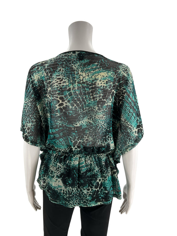 Sharagano Green/Black Print Pre-Owned Ladies Top - Size Large Petite