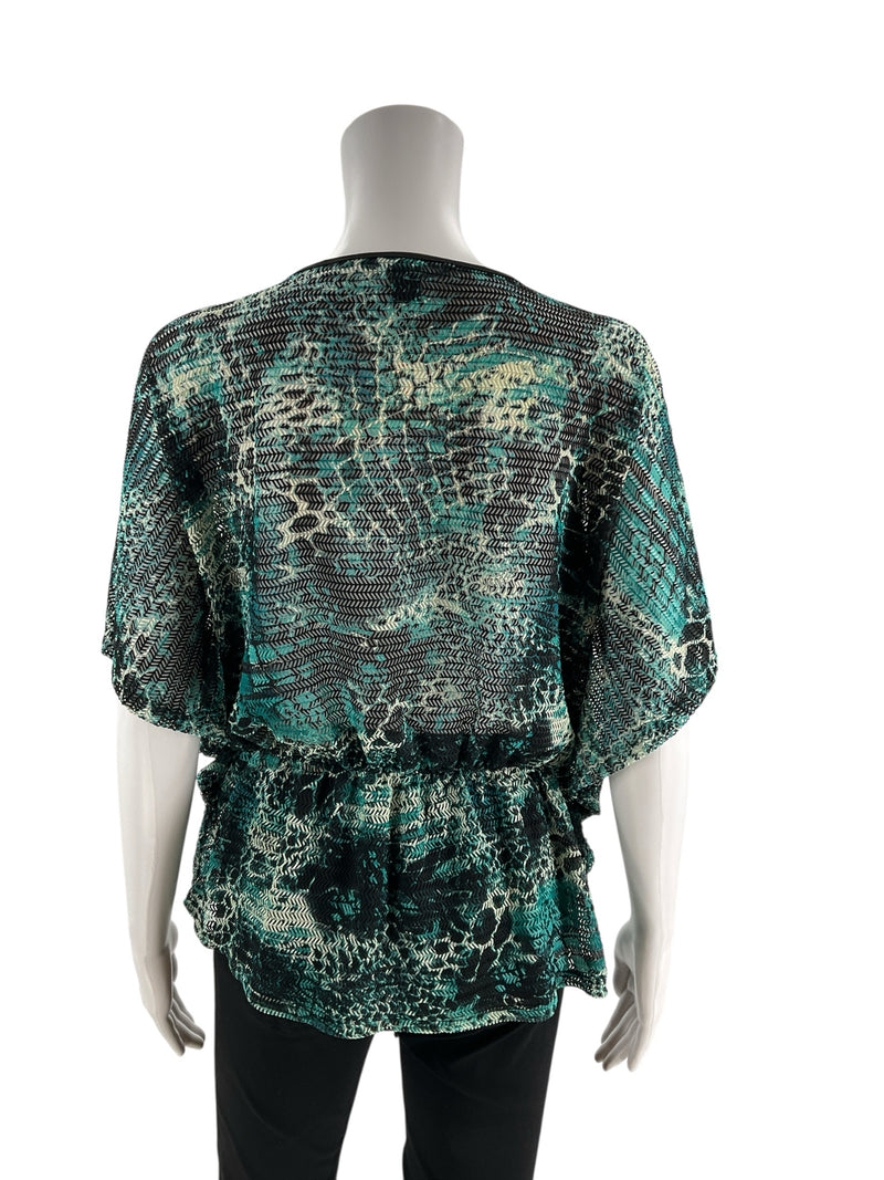 Sharagano Green/Black Print Pre-Owned Ladies Top - Size Large Petite