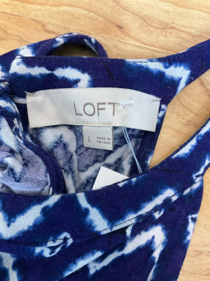 LOFT Ikat Halter Neck Dress Navy Purple White A-Line Keyhole Back Size Large - ONLINE ONLY
