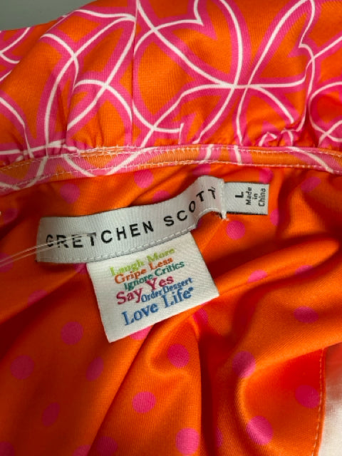 Gretchen Scott Ruffle Neck Dress Size Large Tangerine Groove Geometric Print