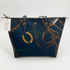 Ralph Lauren Navy/Brown Horseshoe Tote Bag featuring equestrian-inspired print with gold horseshoes and leather strap accents, ideal for stylish everyday use.