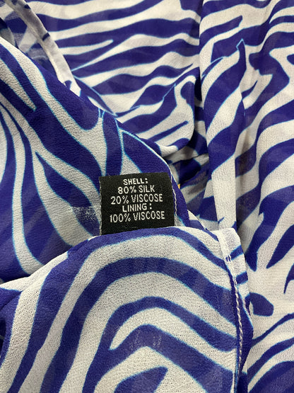 Karina Grimaldi Zebra Print Silk Blend Blouse XS Blue White Button Down Top - ONLINE ONLY