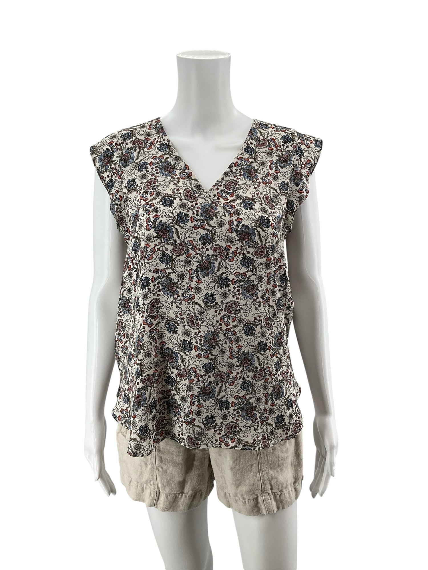 LOFT Petite Floral V-Neck Sleeveless Blouse Top Size Medium Petite