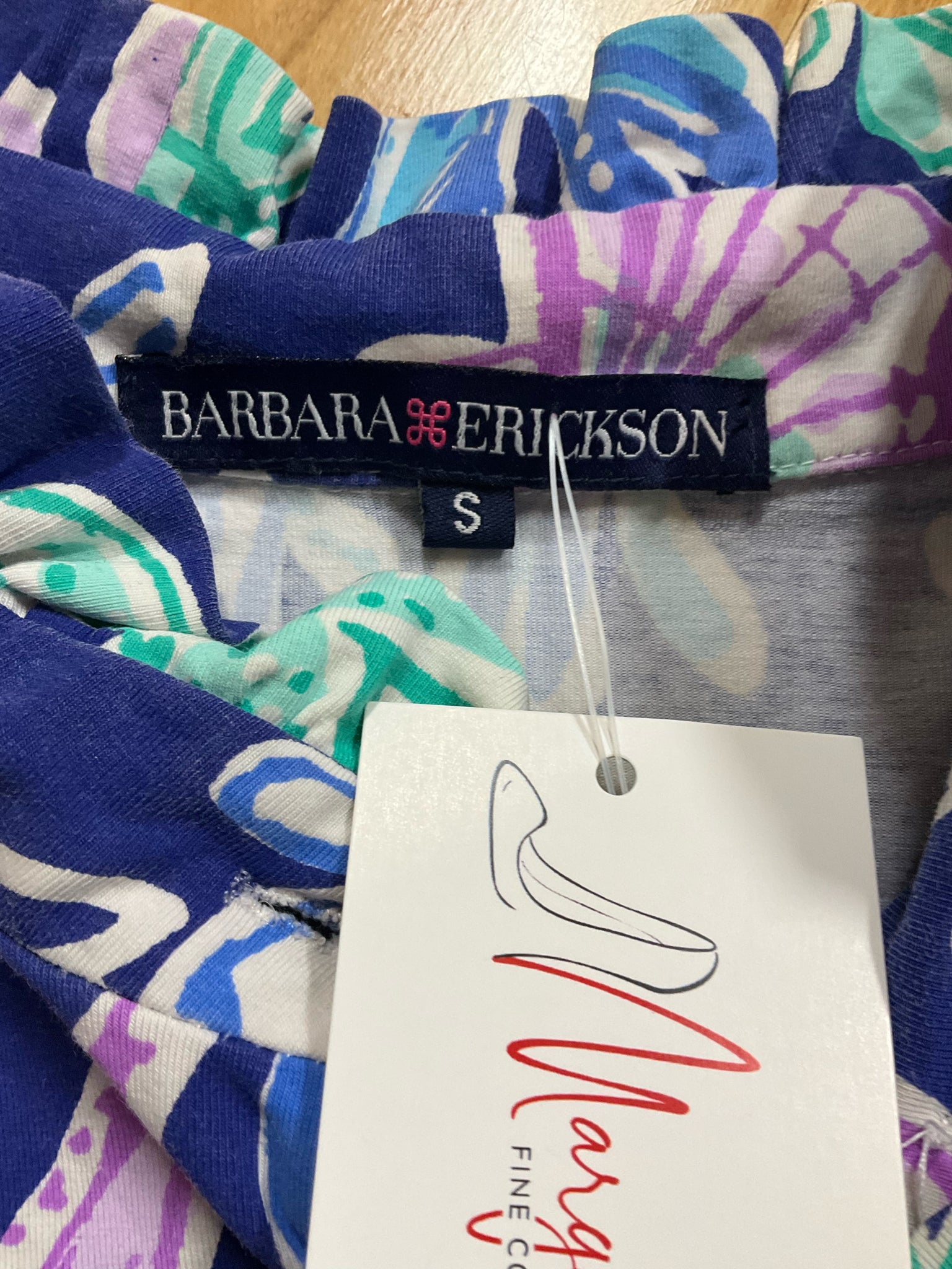 Barbara Erickson Coral Reef Print Ruffle Neck Dress Size Small