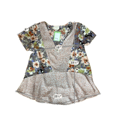 En Elle Floral Mixed-Print Peplum Blouse Size Small