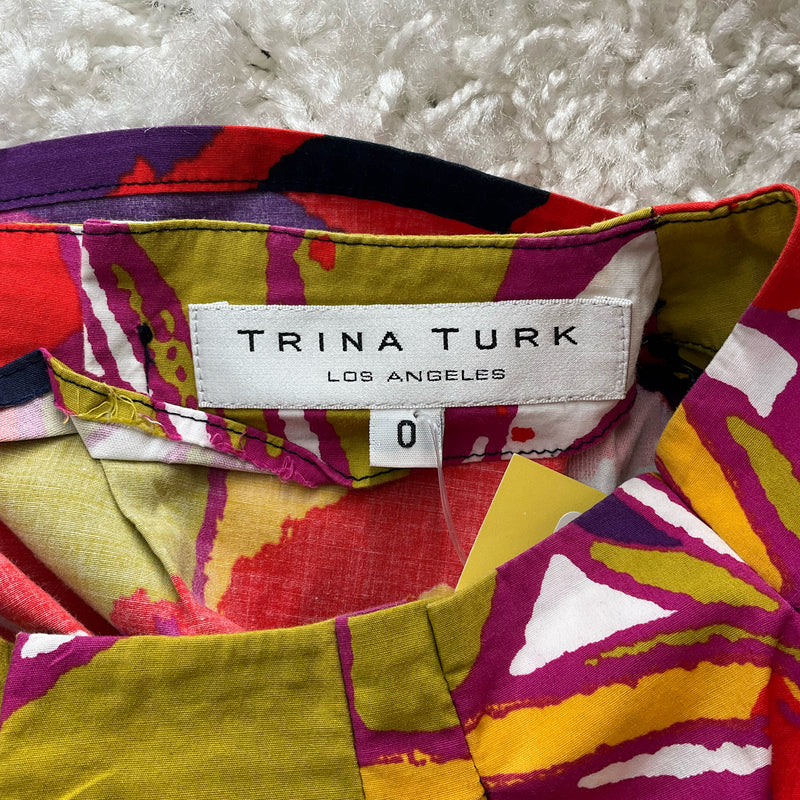 Trina Turk Orange/Green/Purple Floral Pre-Owned Casual Top - Size 0 - Margaret’s Fine Consignment
