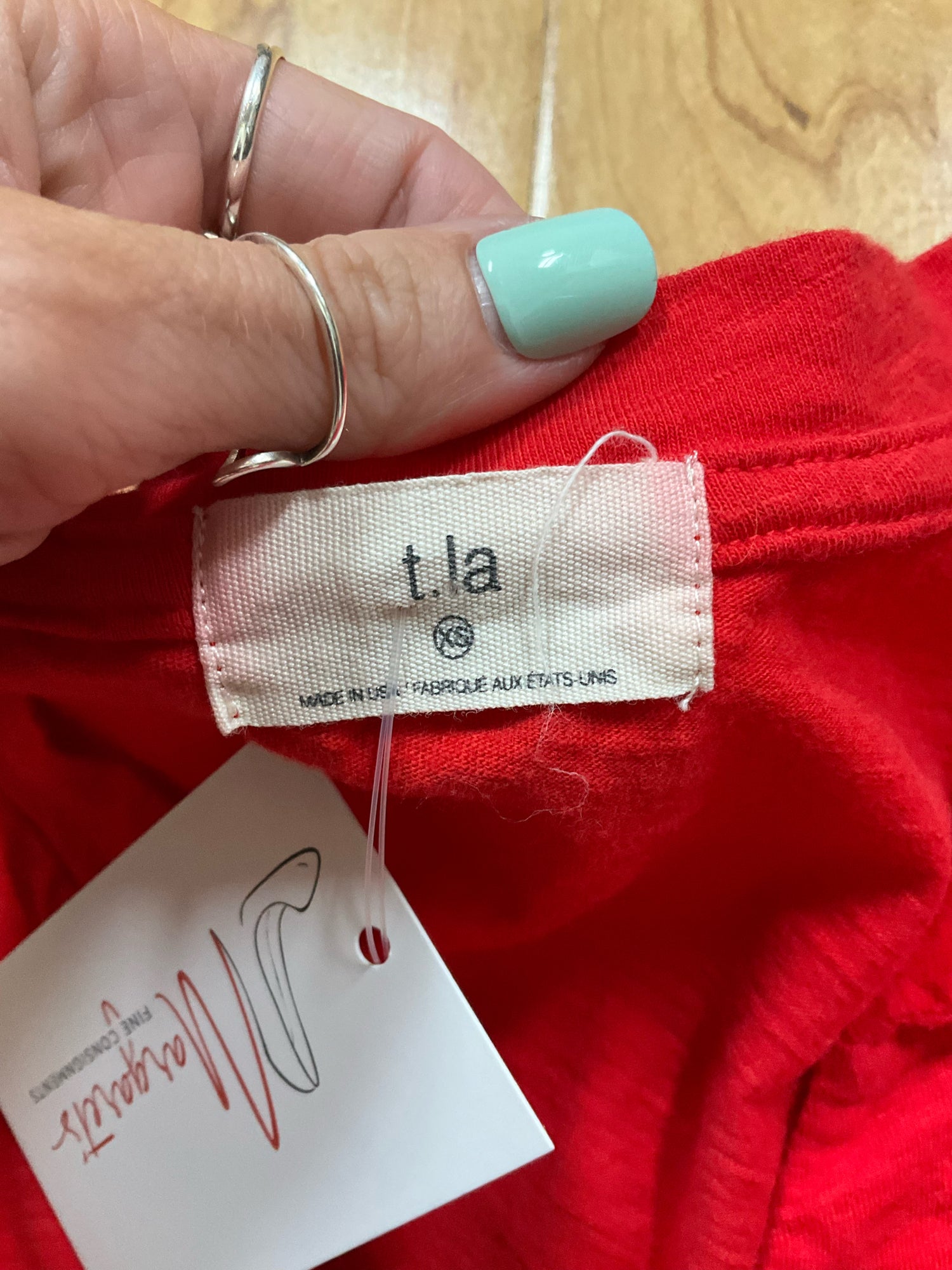 T.la by Anthropologie Red Slub Knit V-Neck 3/4 Sleeve Top XS