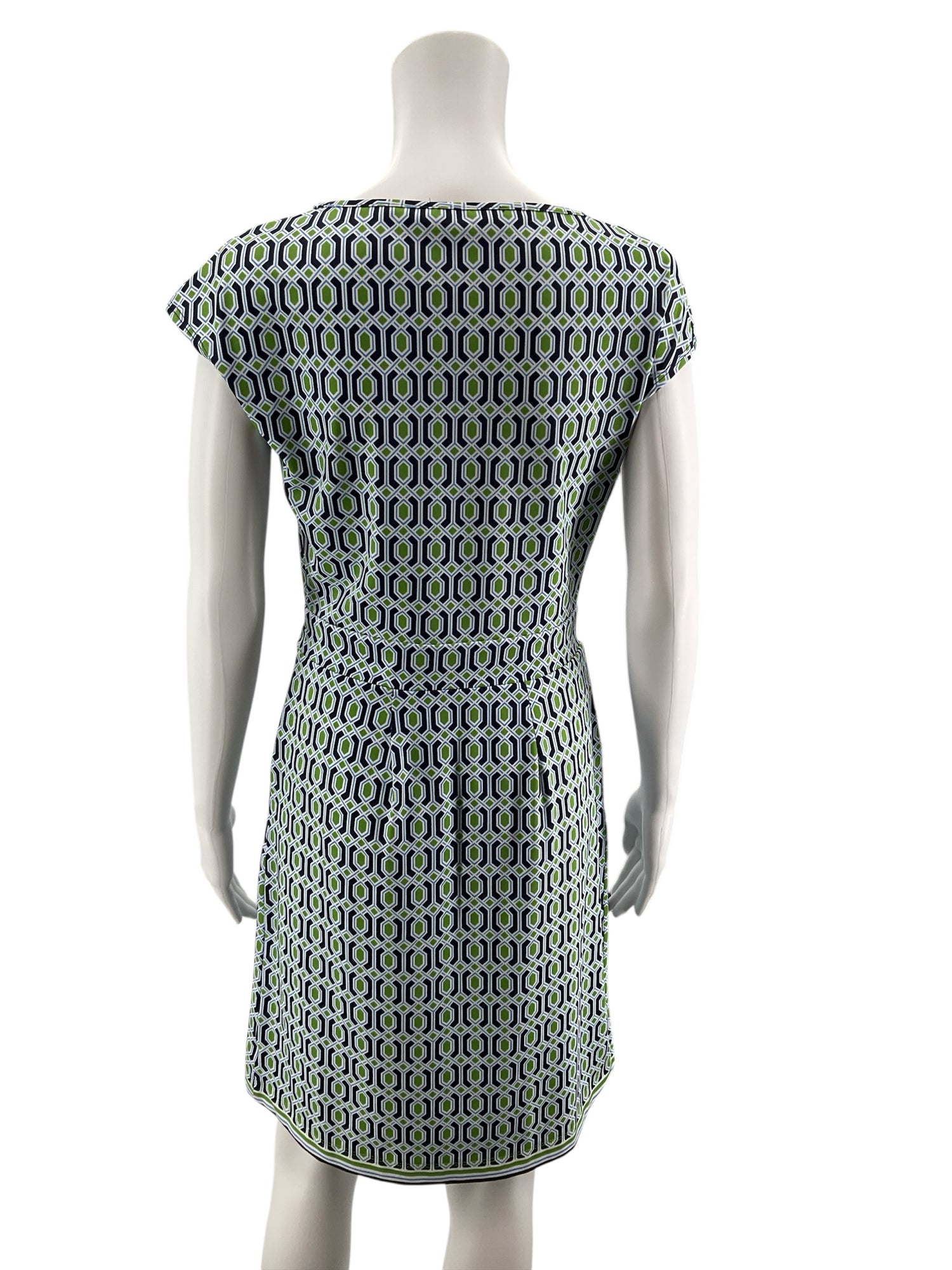 Jude Connally Tinsley Dress XS White Blue Green Geometric Hexagon Print Cap Sleeve