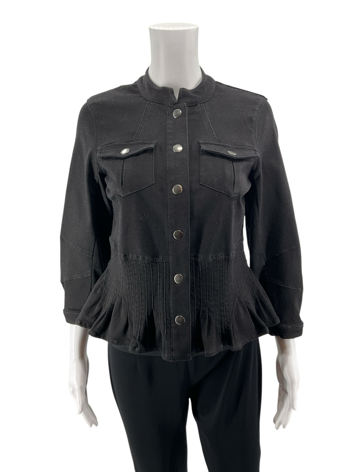 Peace Of Cloth Black Peplum Snap Front Utility Jacket Size XS