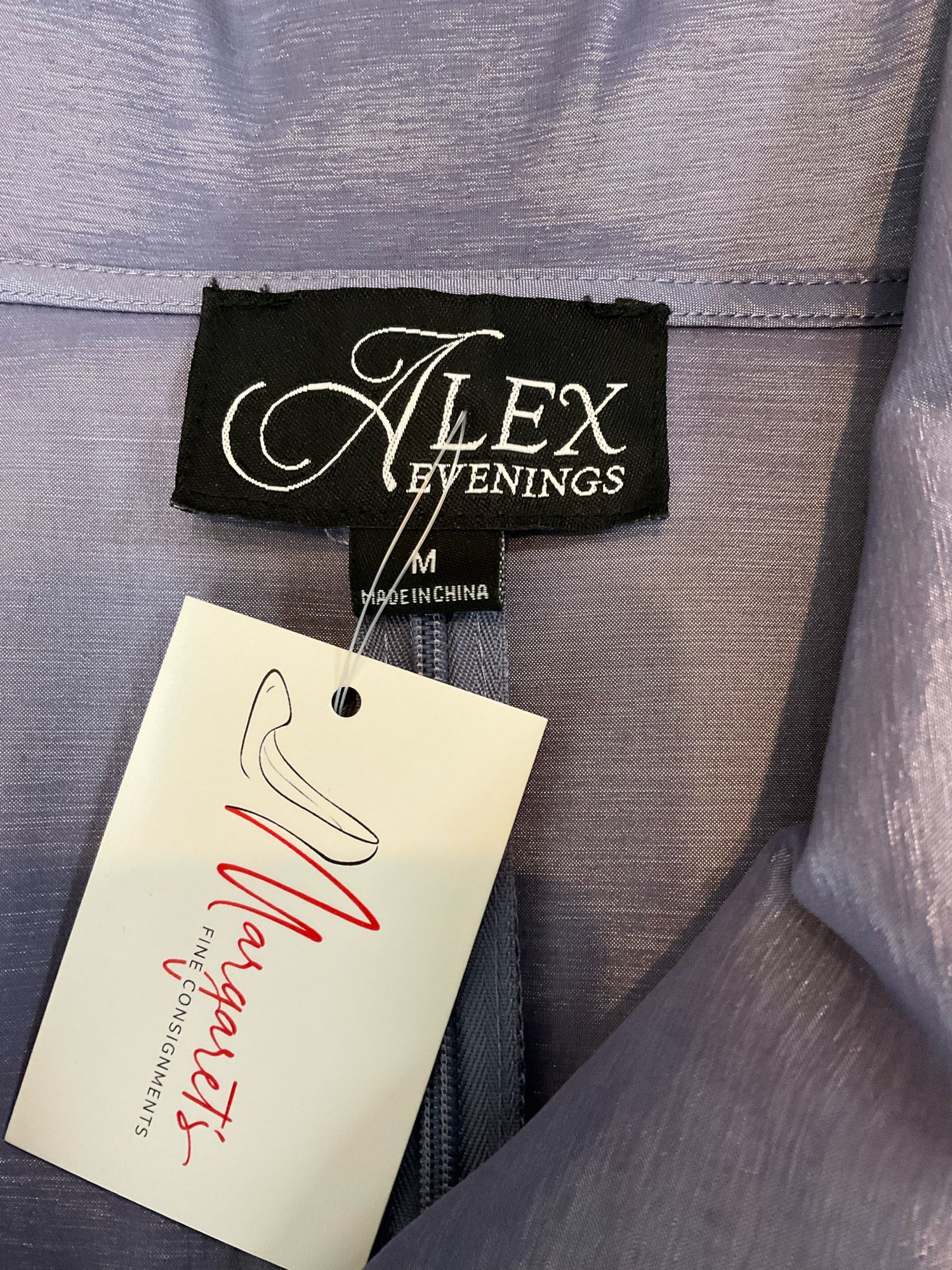 Alex Evenings Shimmer Waterfall Collar Faux Wrap Top Size M Lavender