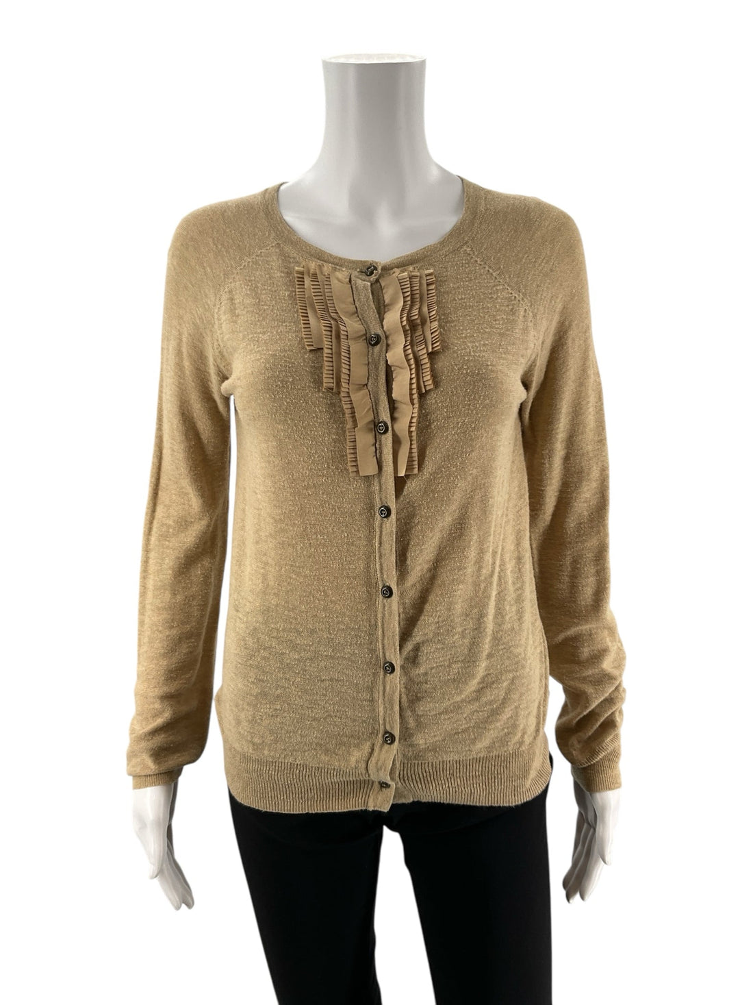 Eddie Bauer Tan Ruffle Pre-Owned Ladies Top - Size Medium - Margaret’s Fine Consignment