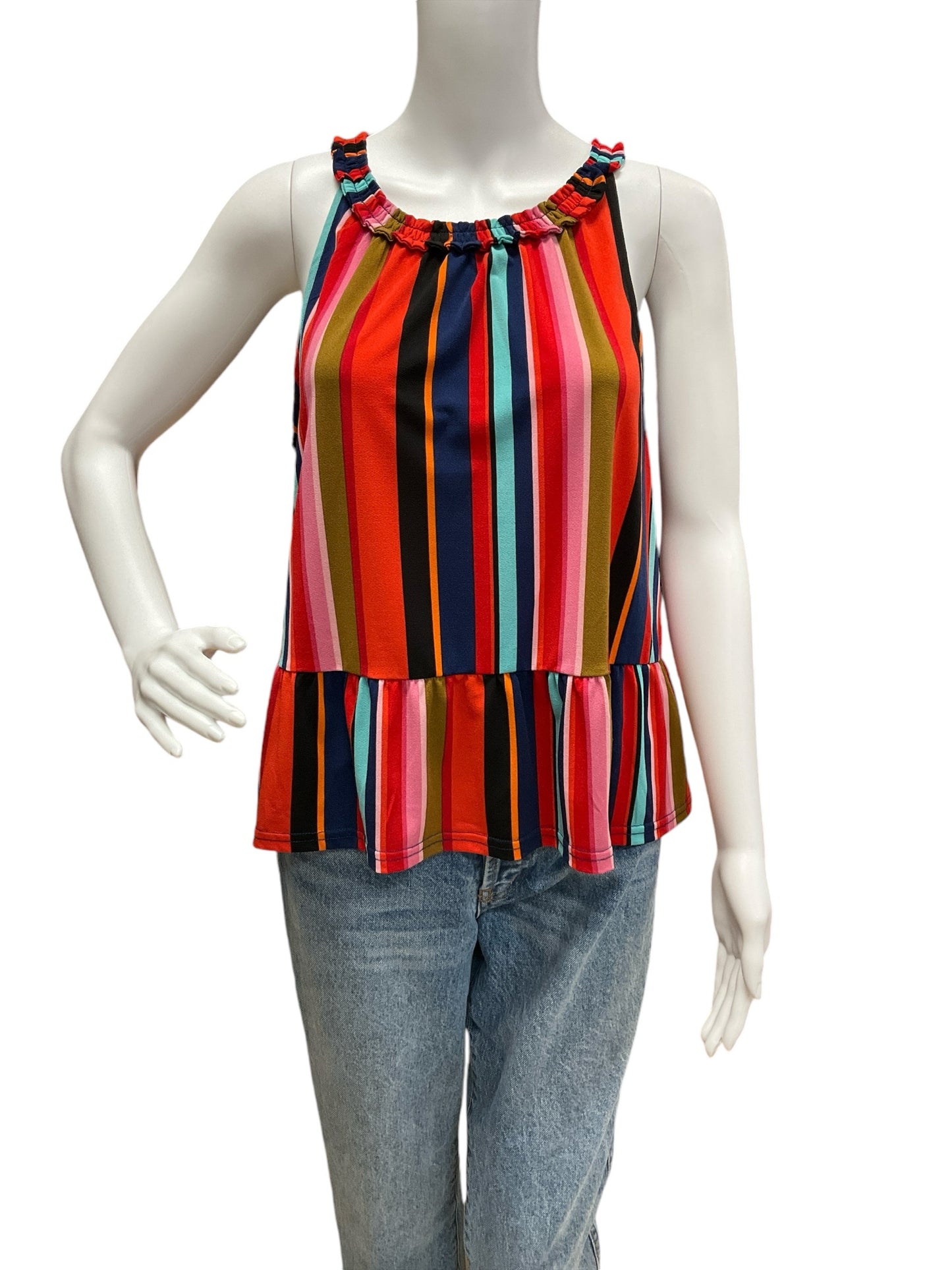 fifty street Size L red/aqua/navy Stripe Casual Top - Downstairs