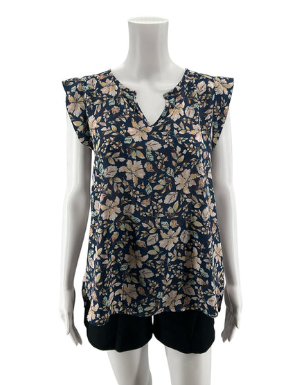 Pleione Floral Flutter Sleeve Blouse Navy &amp;amp; Blush Size XS - Downstairs