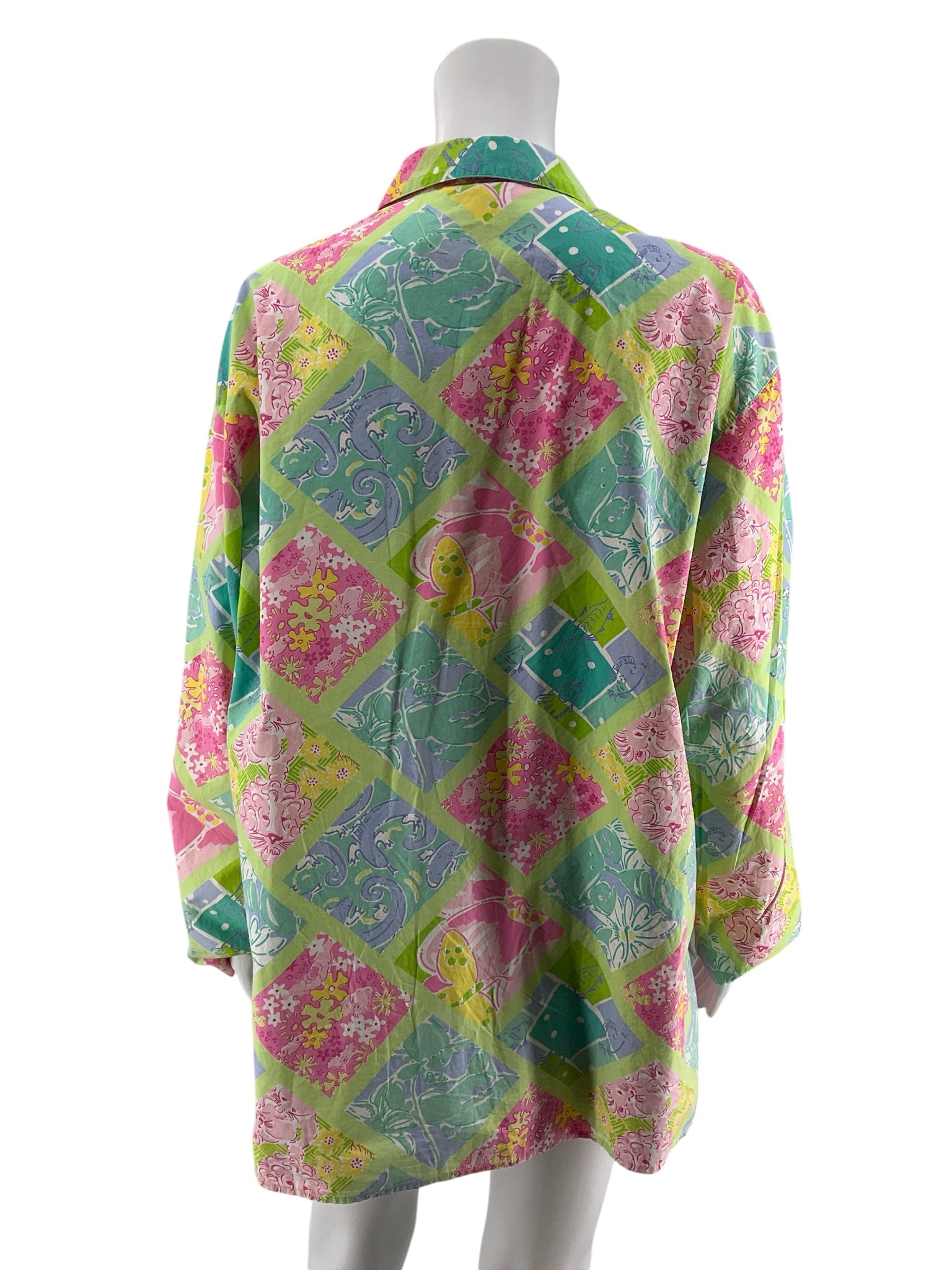Lily Pulitzer Size XL lime/multi color Print Pre-Owned Casual Top - Downstairs