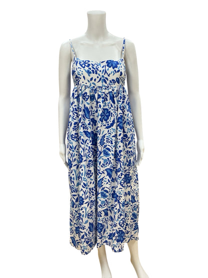 THML white/blue Midi Floral Tie-Back Midi Sundress Blue &amp;amp; White Size Small - Size S