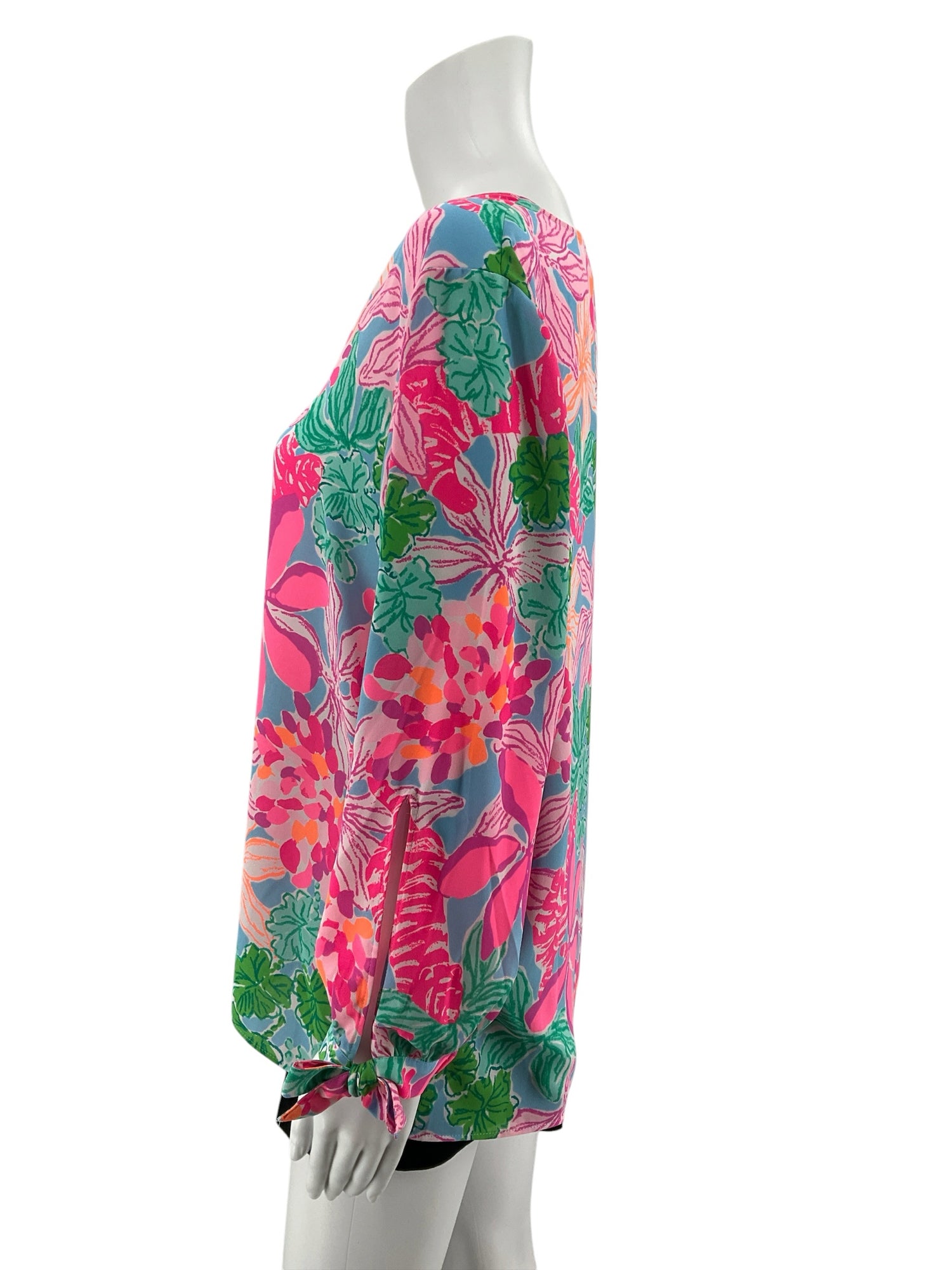 Lilly Pulitzer Katrina Tunic Top Floral Print Pink Blue Size Large