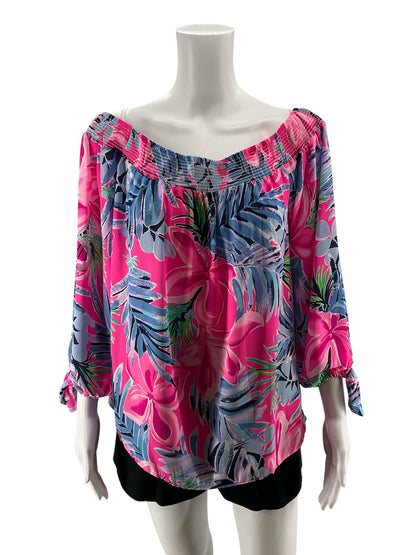 Lilly Pulitzer Nevie Off The Shoulder Top Macaw Blue Big Flirt Size Large